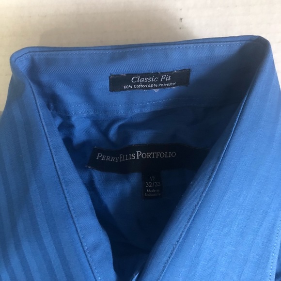 Perry Ellis Portfolio XL 17 Blue Dress Shirt Long - Picture 2 of 3